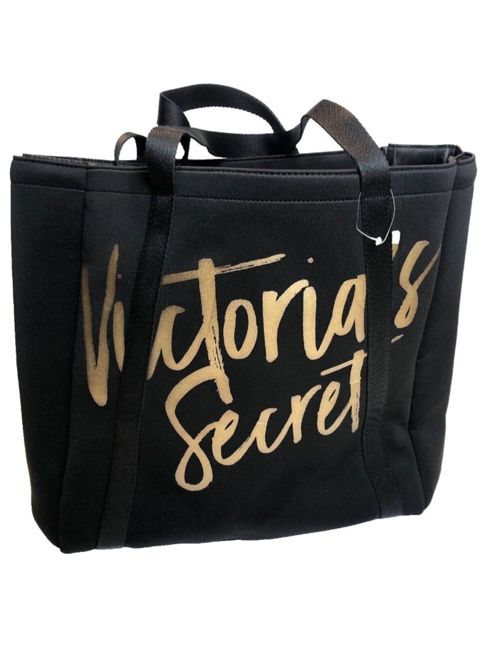 Victoria’s Secret Insulated Wine Tote Beach Cooler Bag Black Neoprene Gold Logo